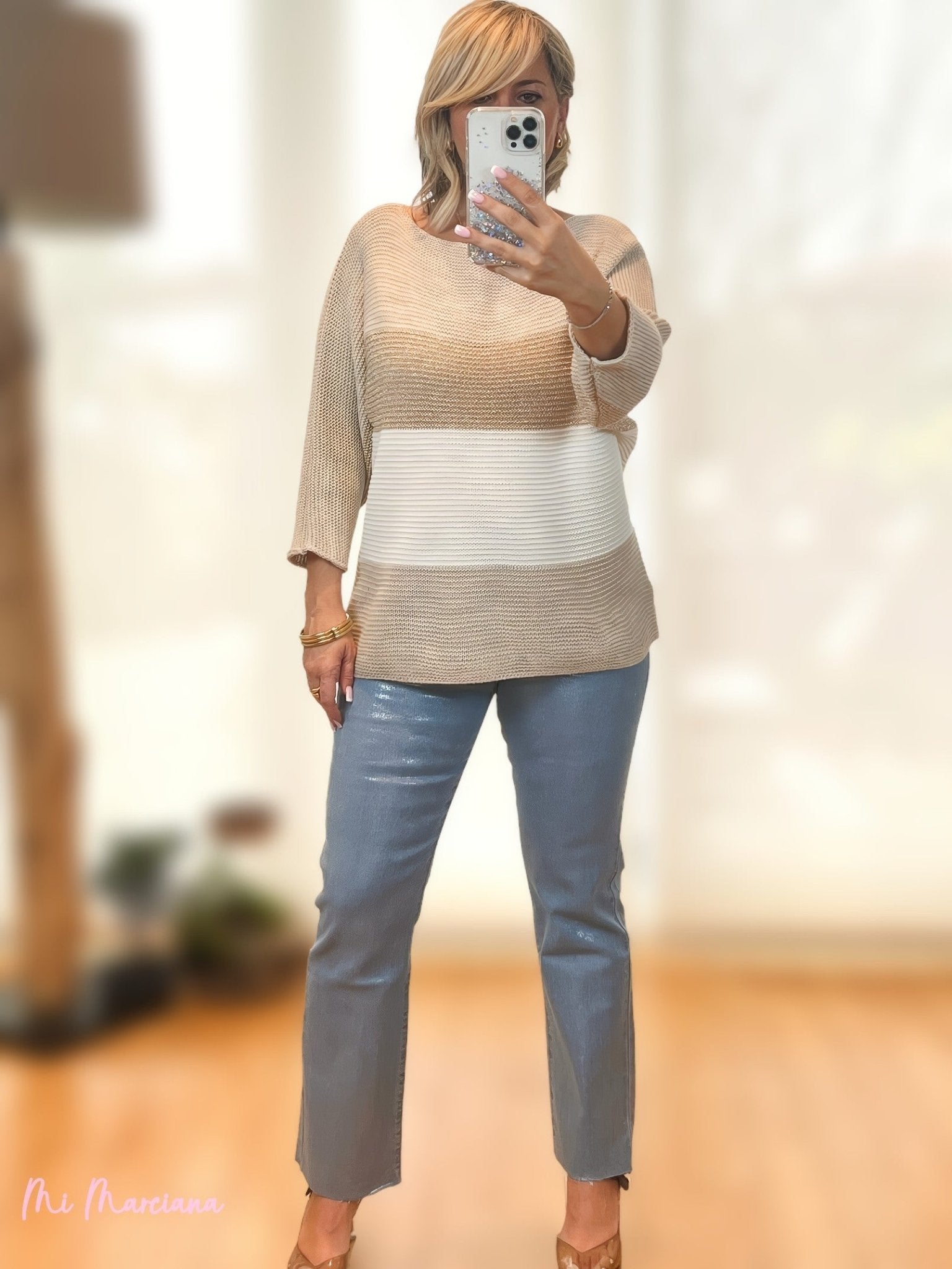 JEANS METALIZADO PLATA - Mi Marciana