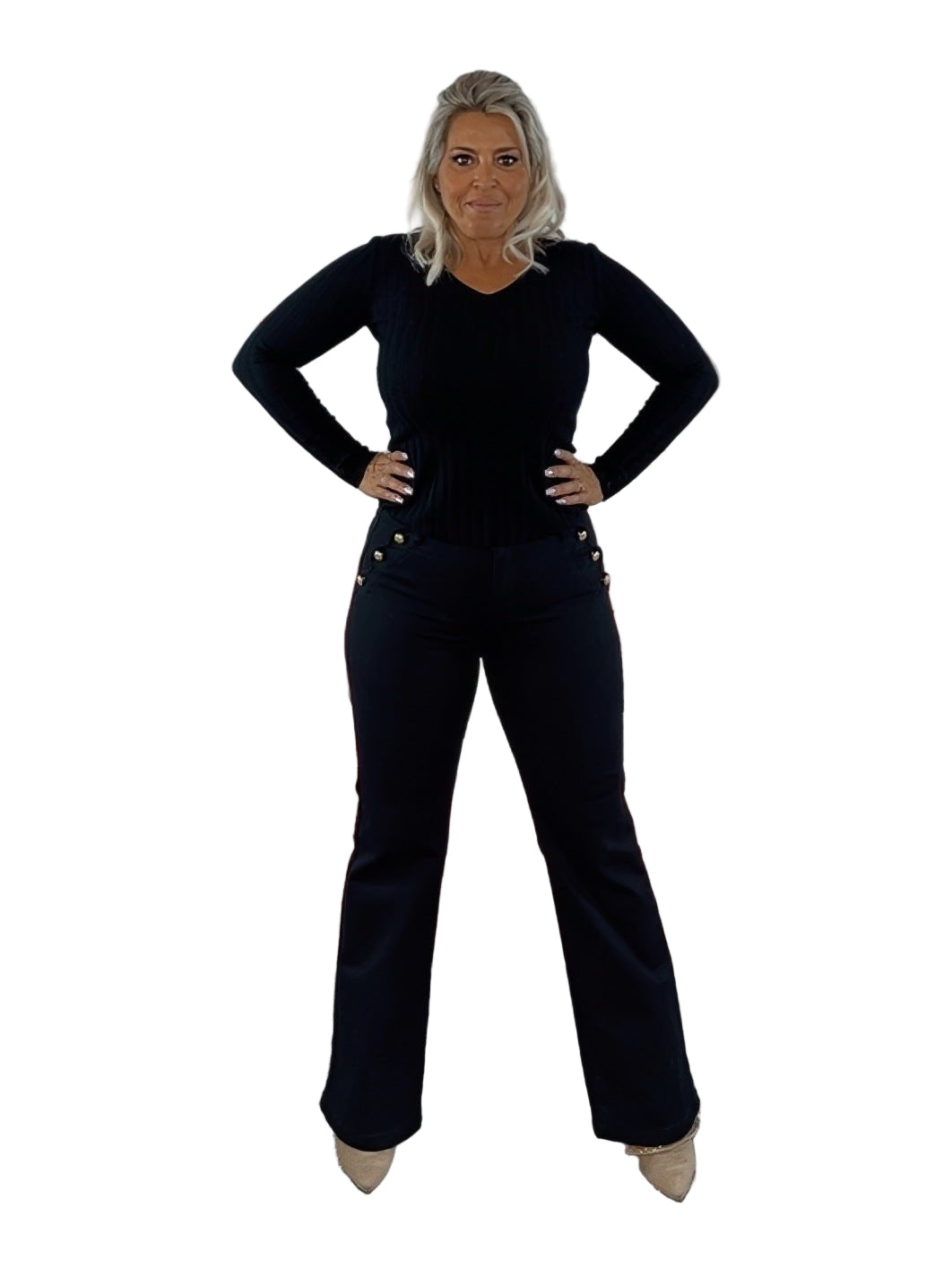 JEANS NEGRO ANCHO ONDAS - Mi Marciana