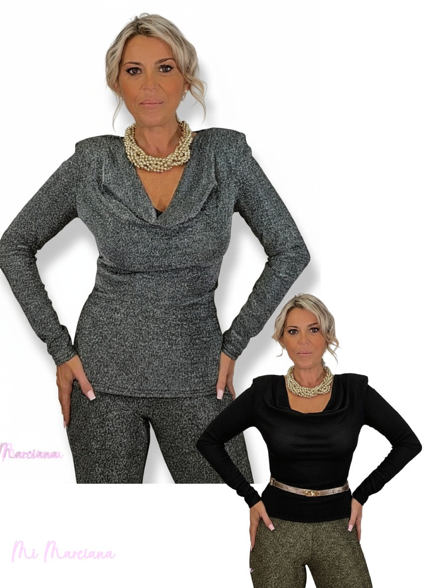 CAMISETA LUREX ESCOTE DRAPEADO JOT