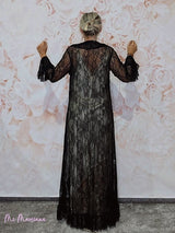 Kimono largo de encaje con volantes negro - Mi Marciana