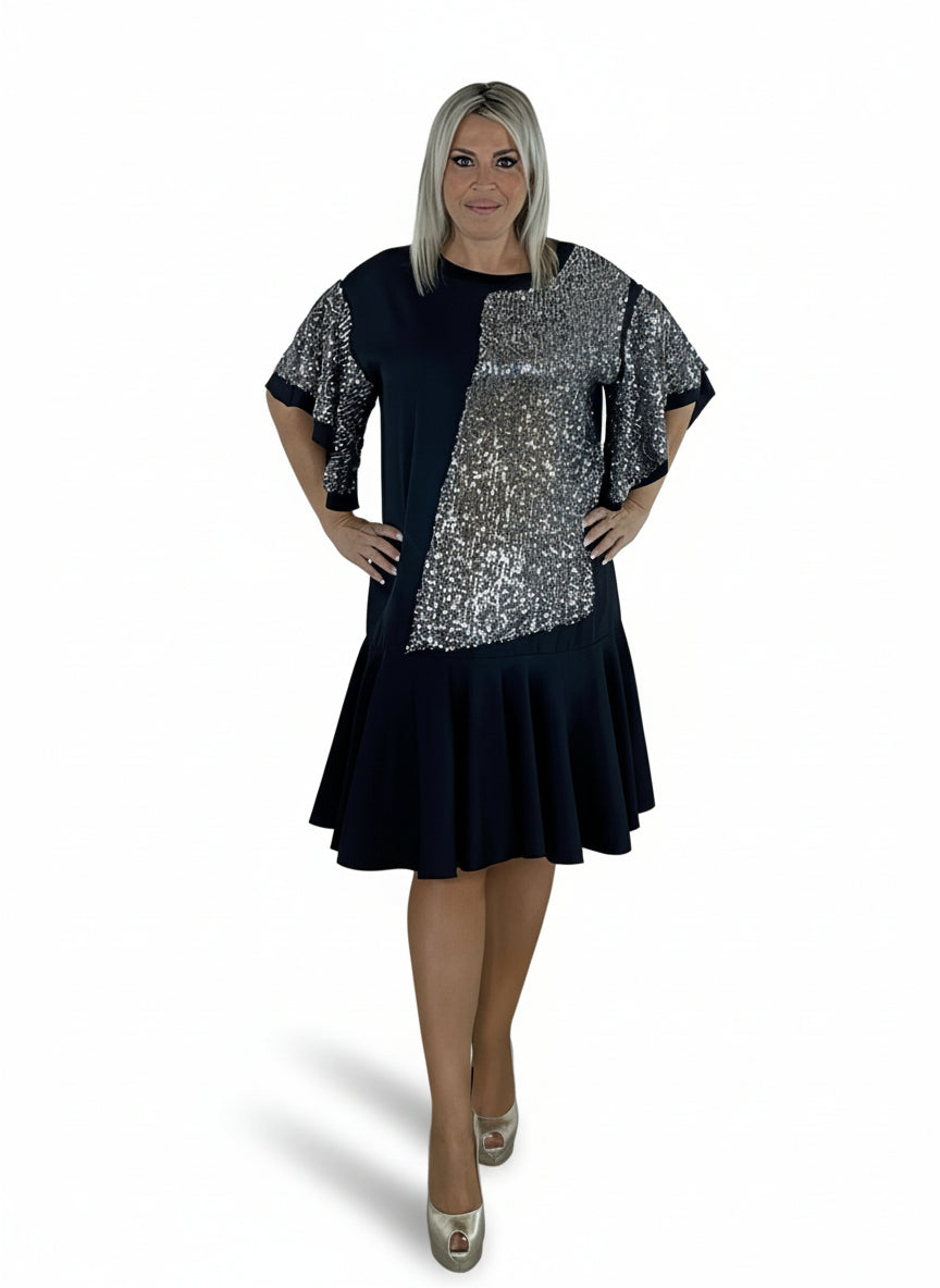 MAXI VESTIDO COMBINADO LENTEJUELAS MARIPOSA - Mi Marciana