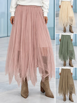 Falda larga tul picos en rosa, beige, verde y topo