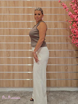 PANTALÓN ALGODÓN DESHILACHADO BEIGE - Mi Marciana