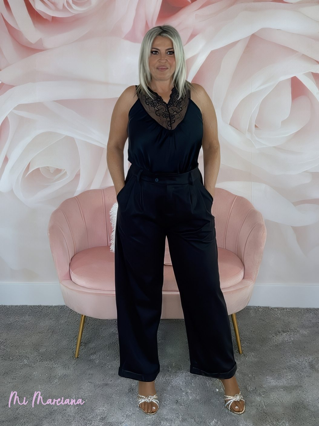 PANTALÓN ANCHO PINZAS PIEL MELOCOTÓN - Mi Marciana