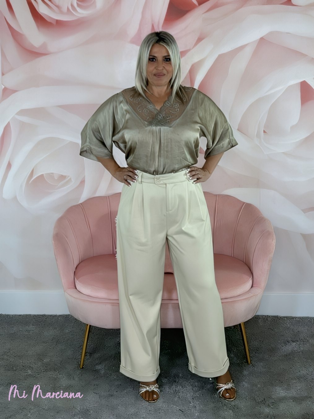 PANTALÓN ANCHO PINZAS PIEL MELOCOTÓN - Mi Marciana