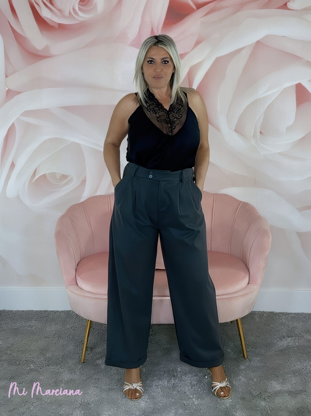 PANTALÓN ANCHO PINZAS PIEL MELOCOTÓN - Mi Marciana