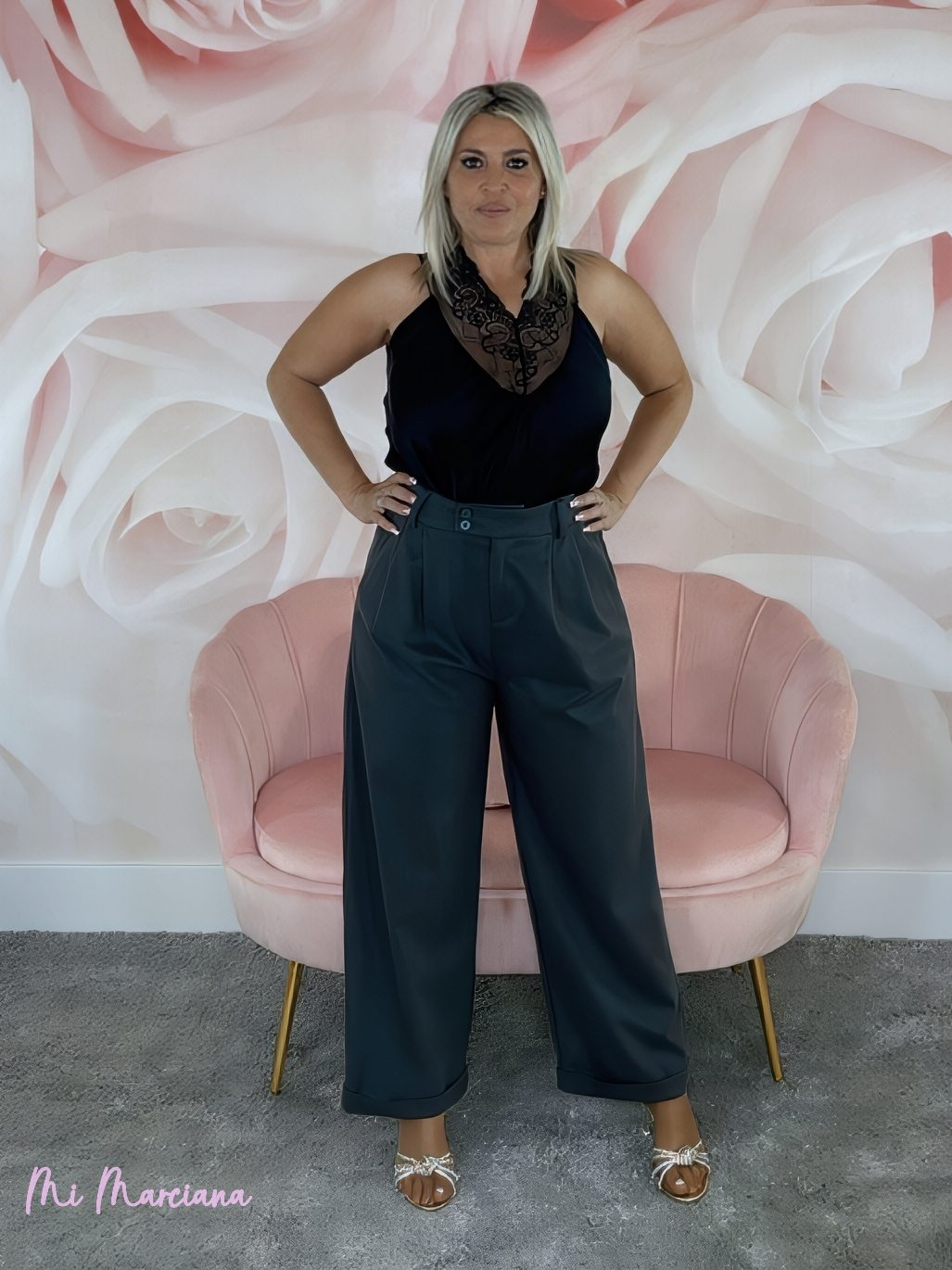 PANTALÓN ANCHO PINZAS PIEL MELOCOTÓN - Mi Marciana