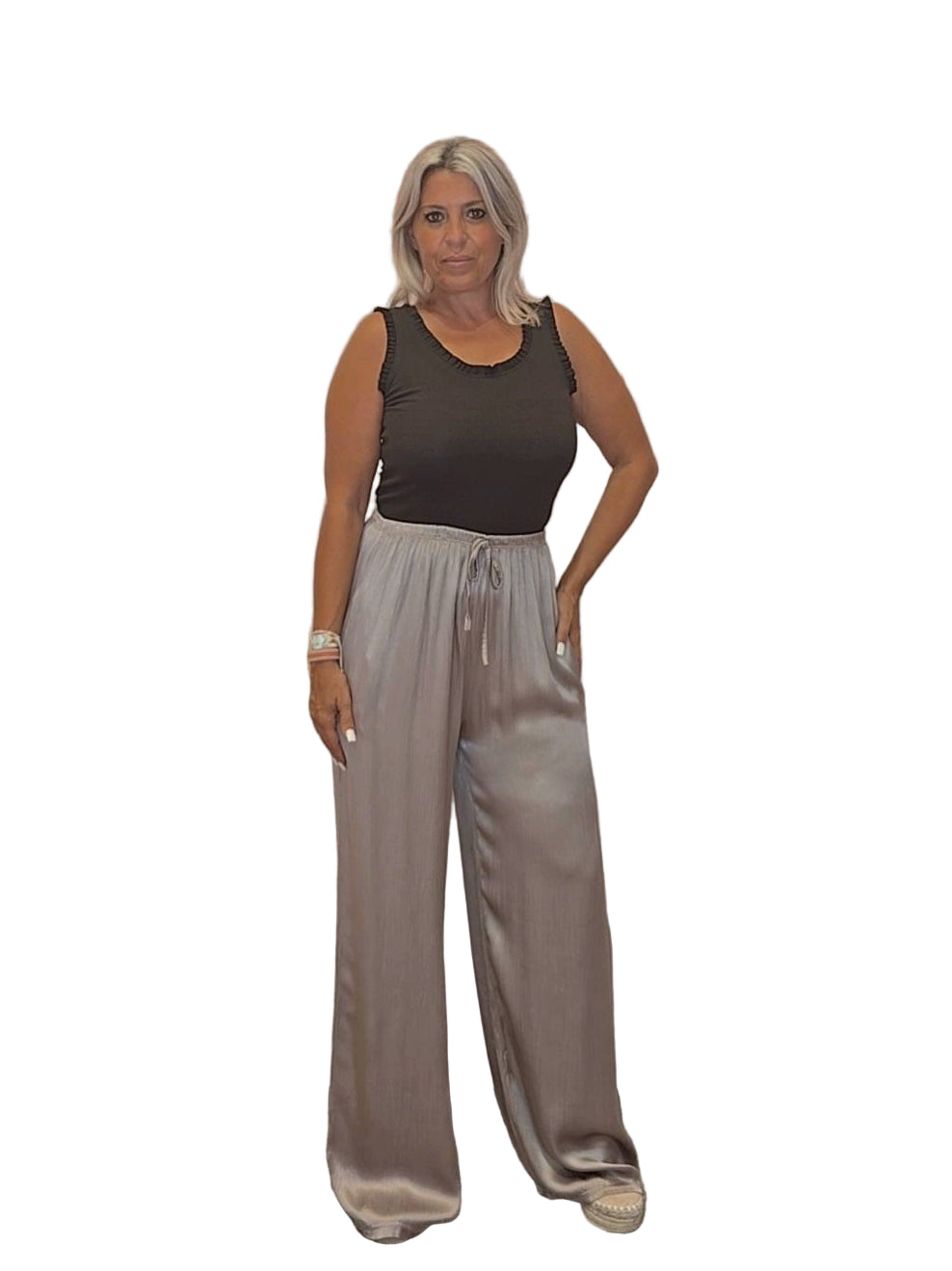 PANTALÓN ANCHO SATÉN ARRUGADO VISÓN - Mi Marciana