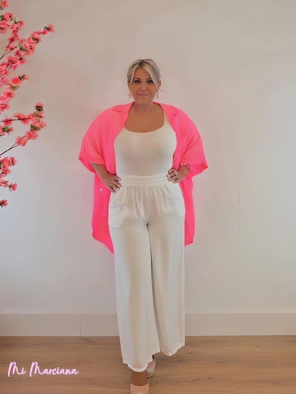 PANTALÓN ANCHO TIPO LINO BLANCO - Mi Marciana