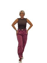 PANTALON CARGO LAVADO BAJO PUÑOS BURDEOS JOT - Mi Marciana