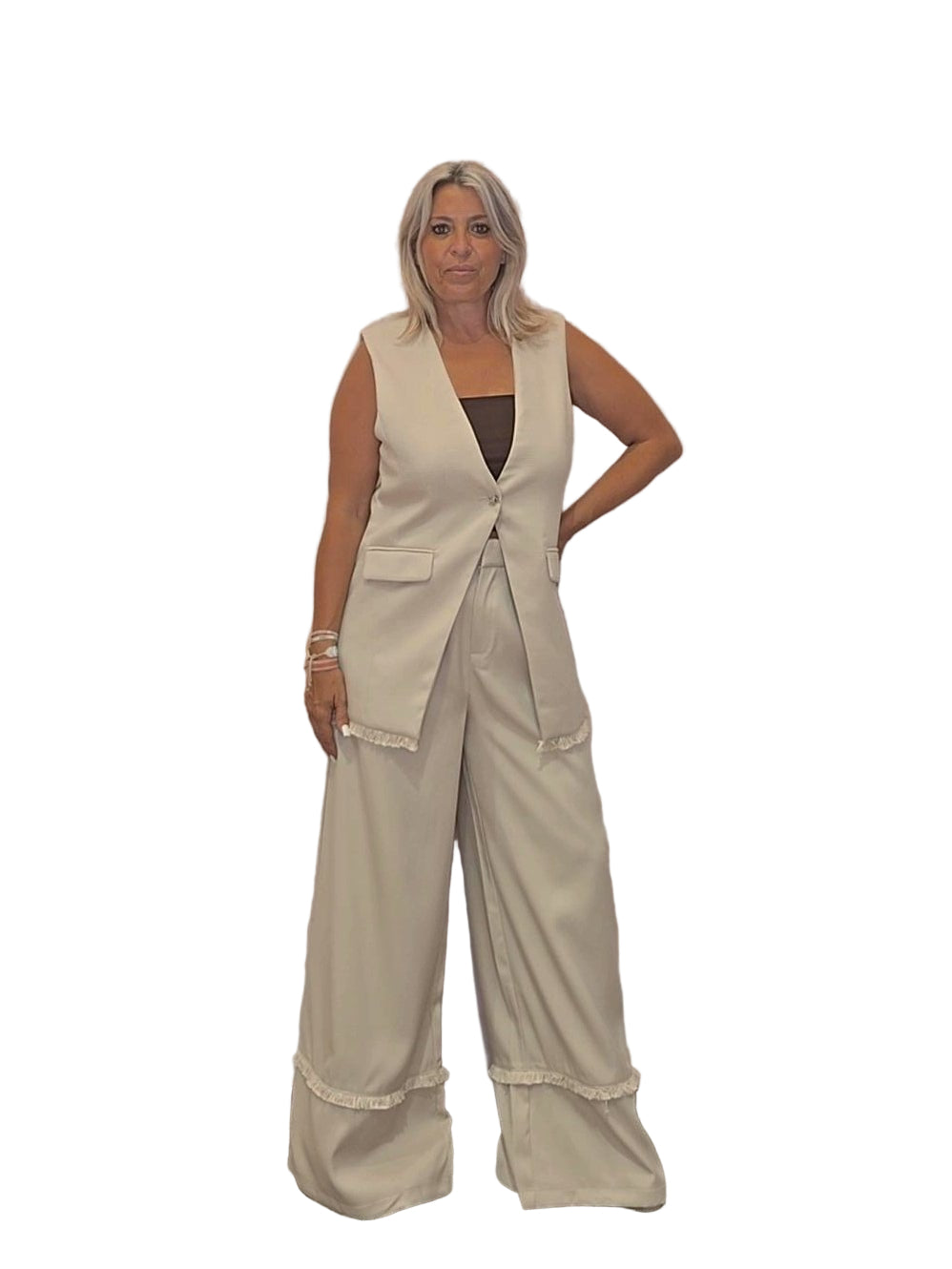 PANTALÓN PANAMÁ FLECOS BEIGE - Mi Marciana