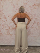 PANTALÓN PANAMÁ FLECOS BEIGE - Mi Marciana