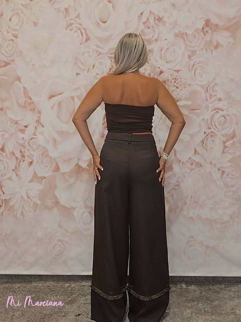 PANTALÓN PANAMÁ FLECOS MARRÓN - Mi Marciana