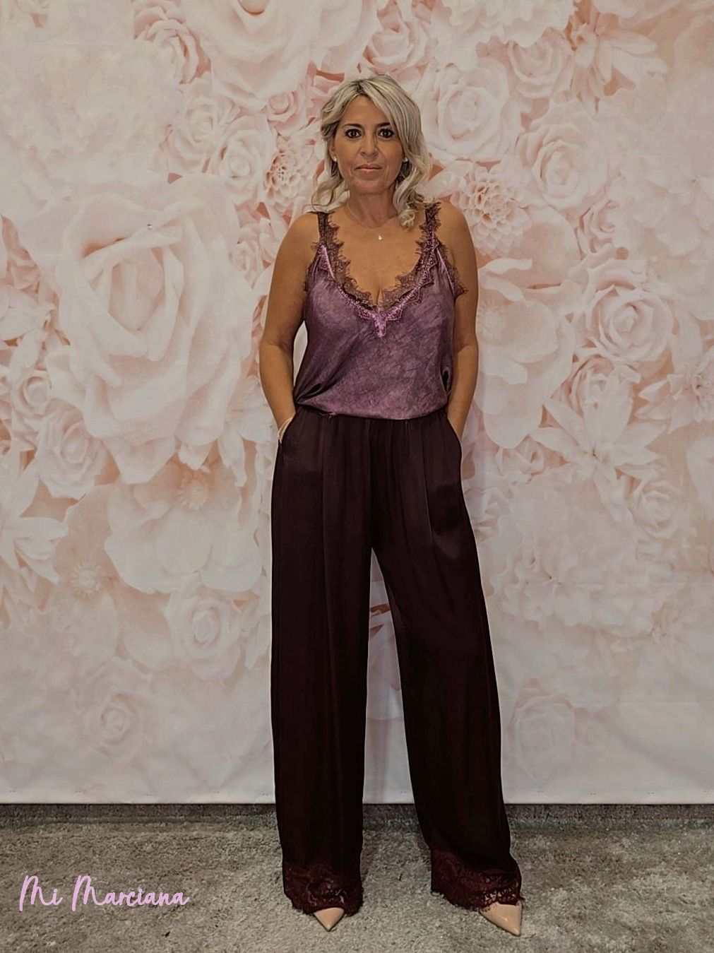 PANTALÓN SATÉN BAJO ENCAJE - Mi Marciana