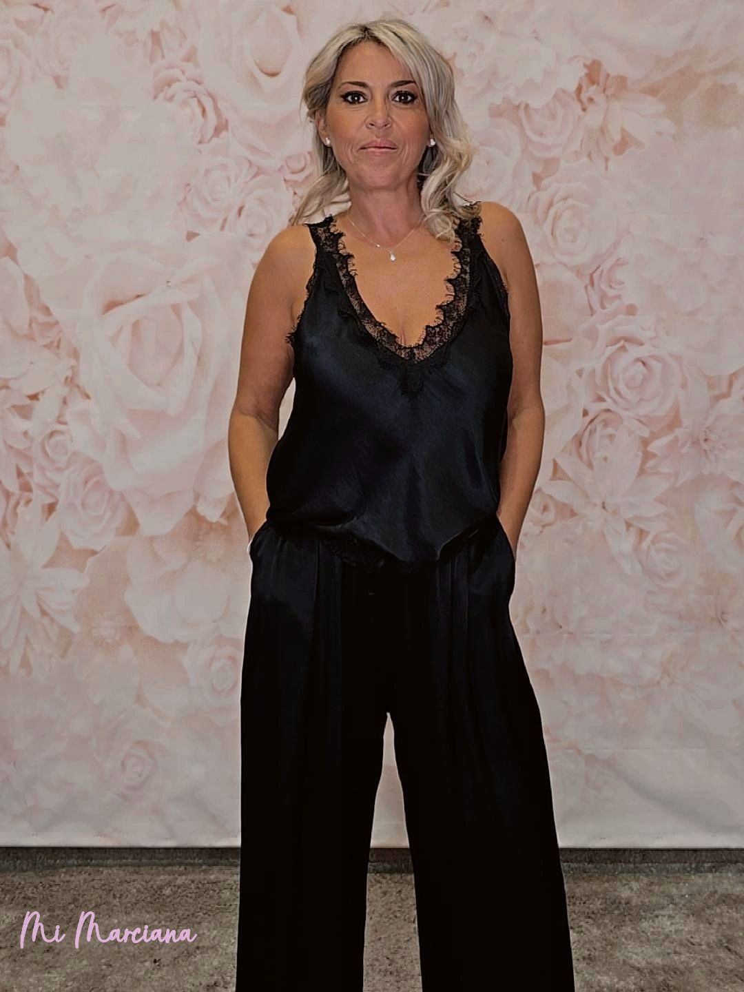 PANTALÓN SATÉN BAJO ENCAJE - Mi Marciana