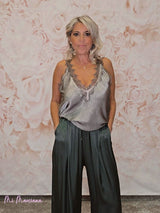 PANTALÓN SATÉN BAJO ENCAJE - Mi Marciana