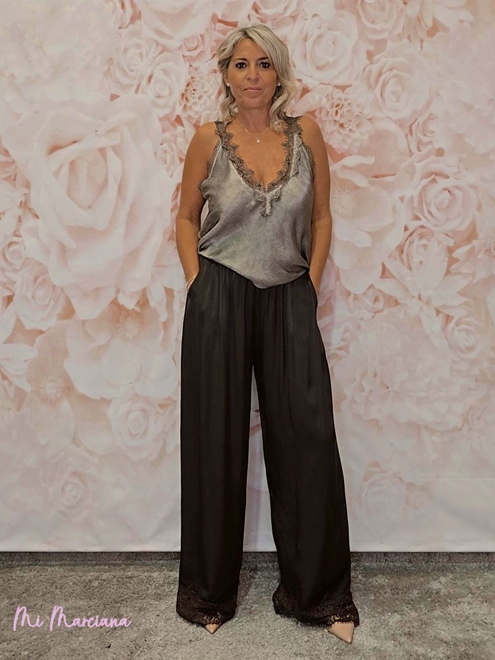 PANTALÓN SATÉN BAJO ENCAJE - Mi Marciana