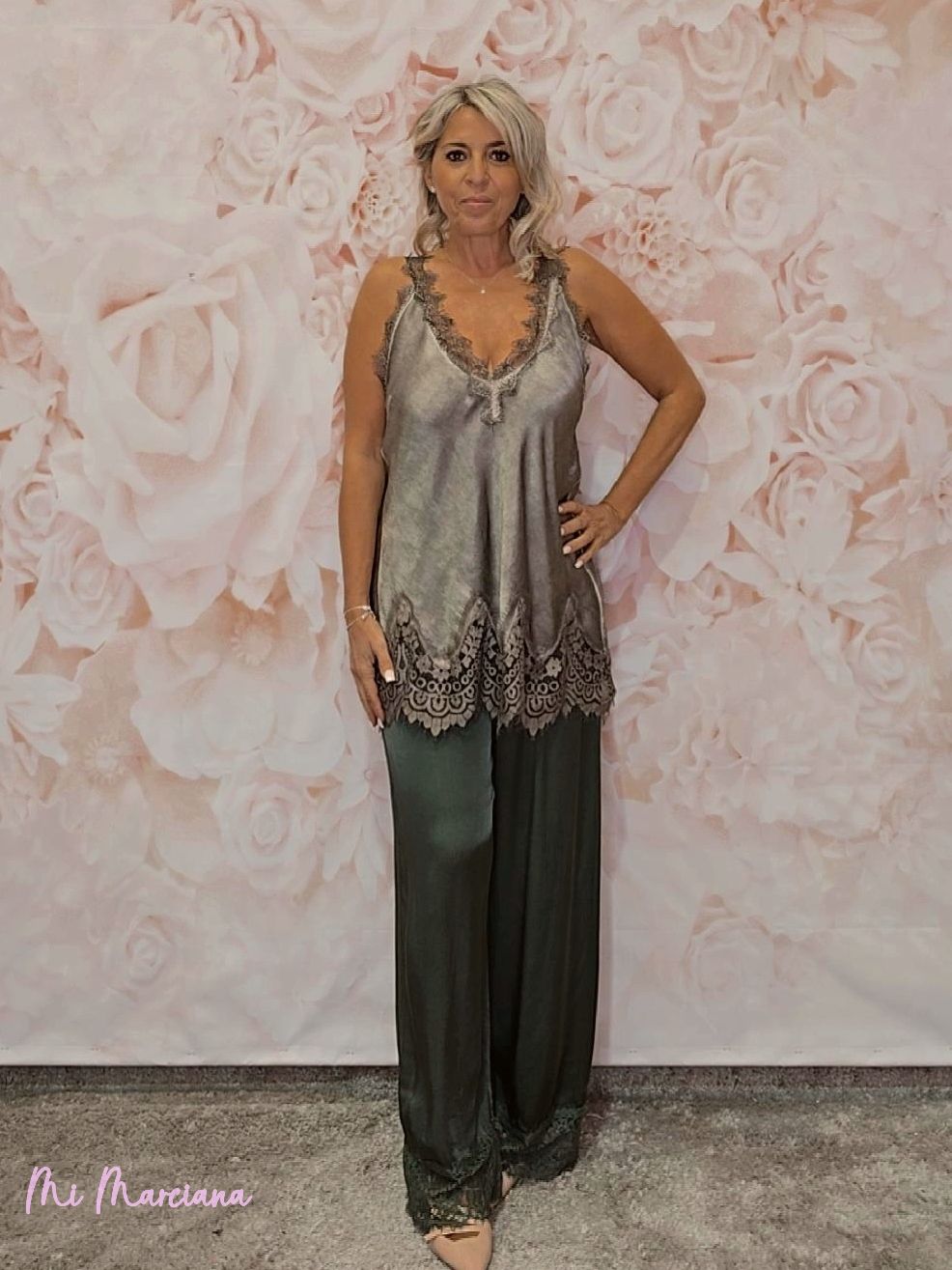 PANTALÓN SATÉN BAJO ENCAJE - Mi Marciana