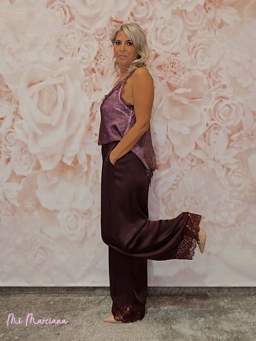 PANTALÓN SATÉN BAJO ENCAJE - Mi Marciana