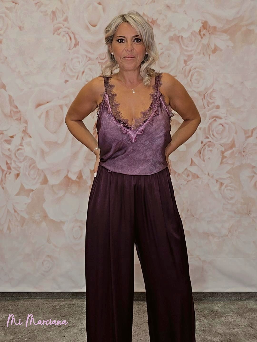 PANTALÓN SATÉN BAJO ENCAJE - Mi Marciana