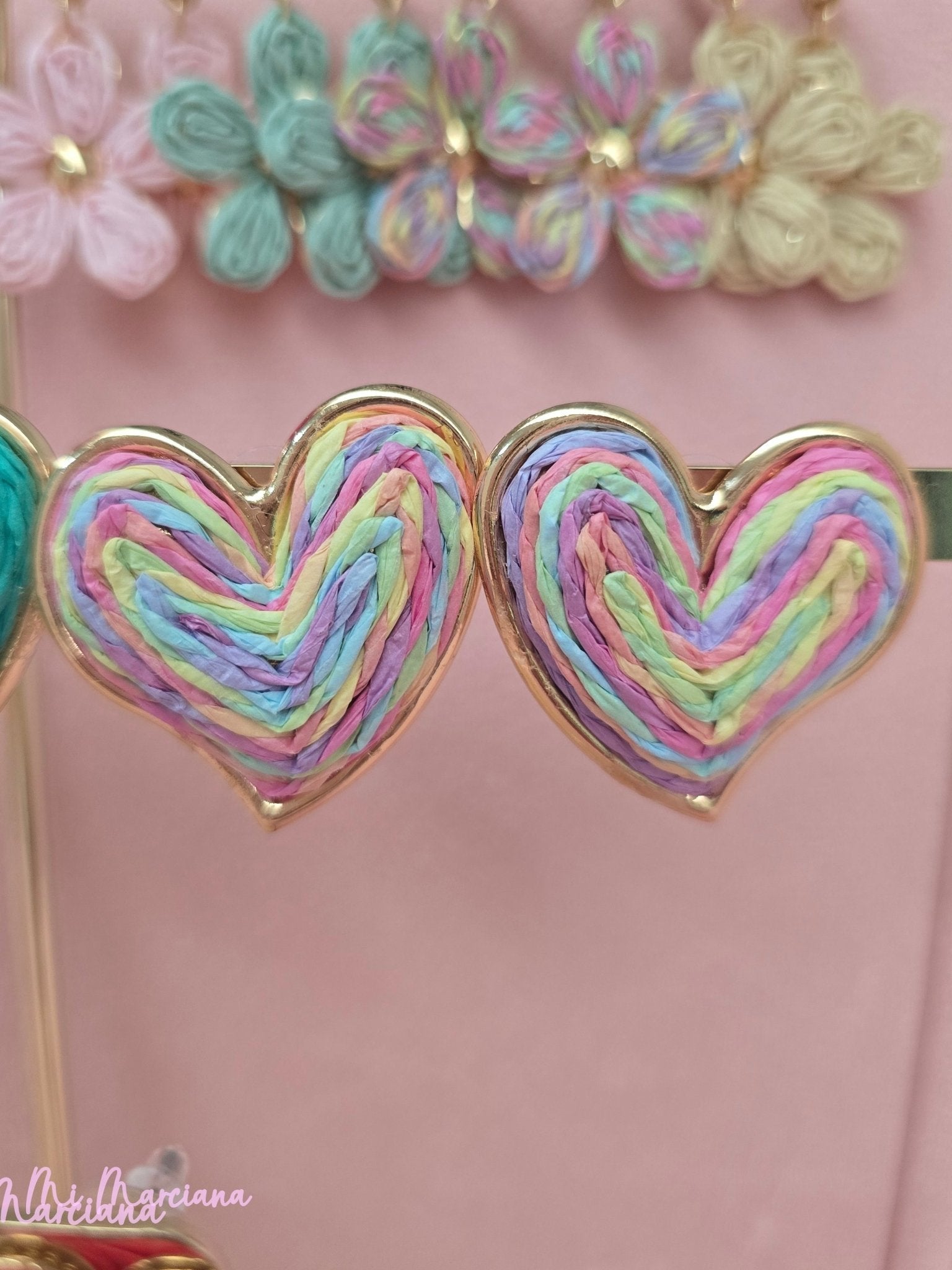 PENDIENTES CORAZÓN RAFIA GRANDE - Mi Marciana