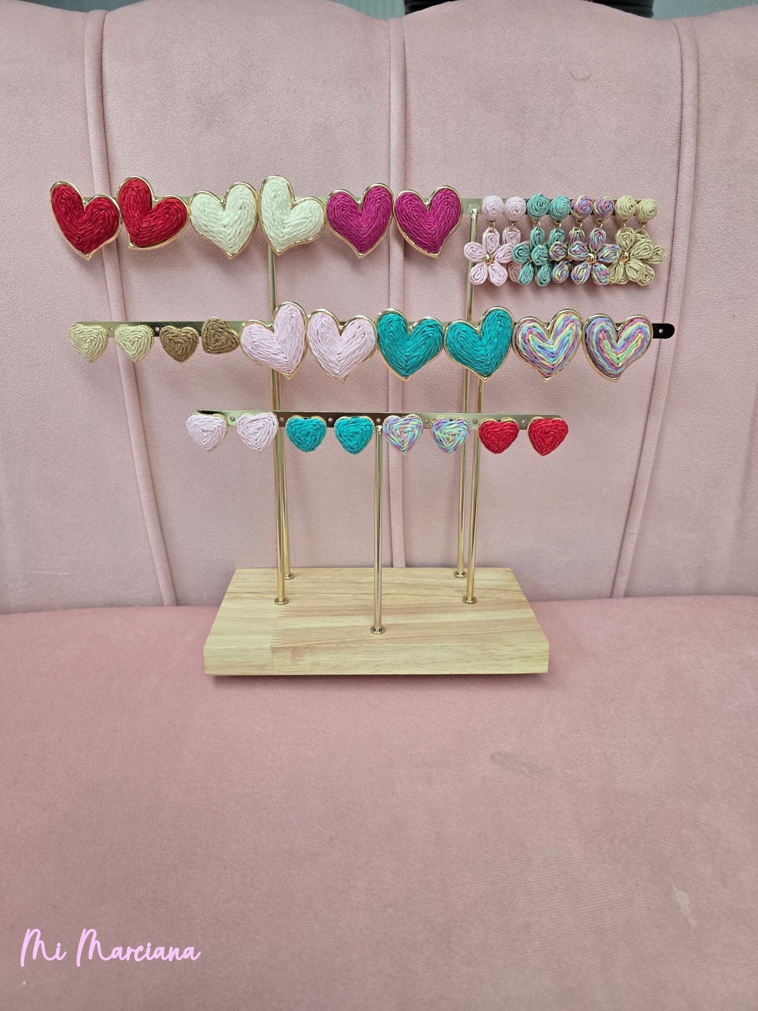 PENDIENTES CORAZÓN RAFIA GRANDE - Mi Marciana