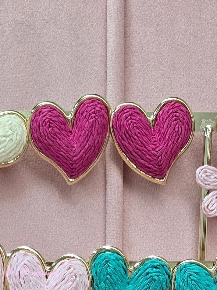 PENDIENTES CORAZÓN RAFIA GRANDE - Mi Marciana