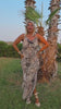 Vestido em chiffon com folhos e estampado animal