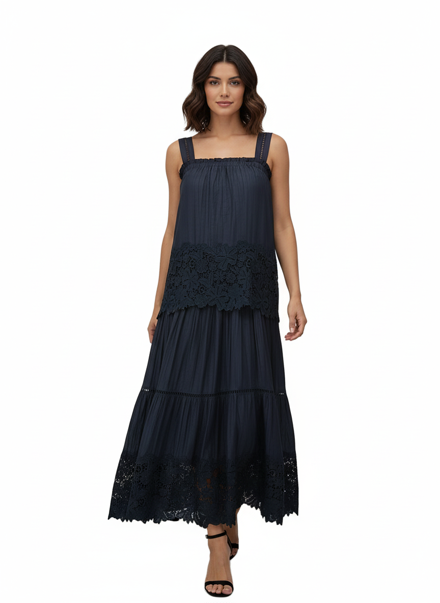 Completo gonna e top in pizzo blu navy JOT