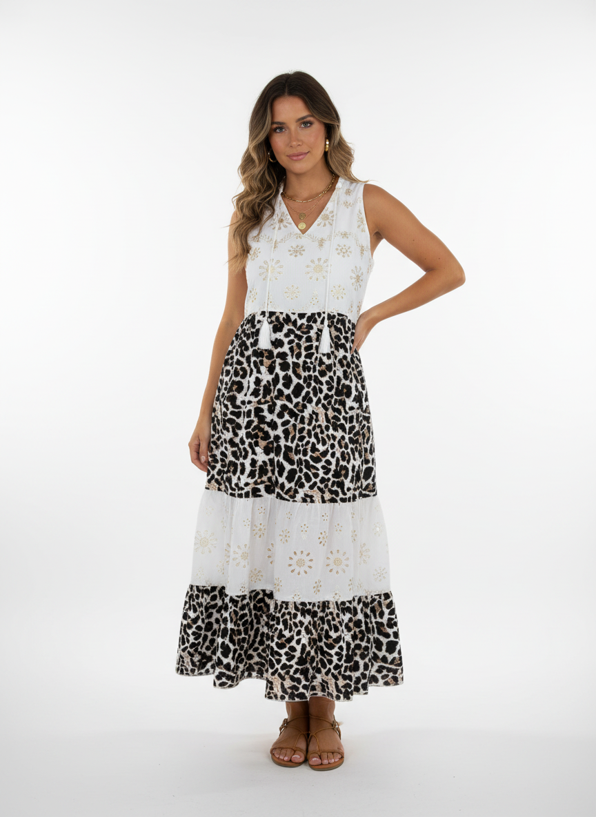 VESTIDO VOLANTES ANIMAL PRINT Y BORDADO INGLÉS