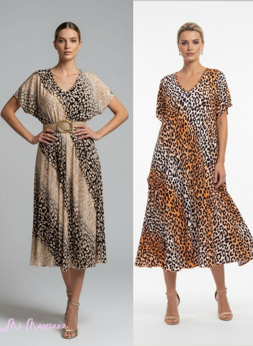 MAXI VESTIDO ANIMAL PRINT MANGAS GRAN VUELO