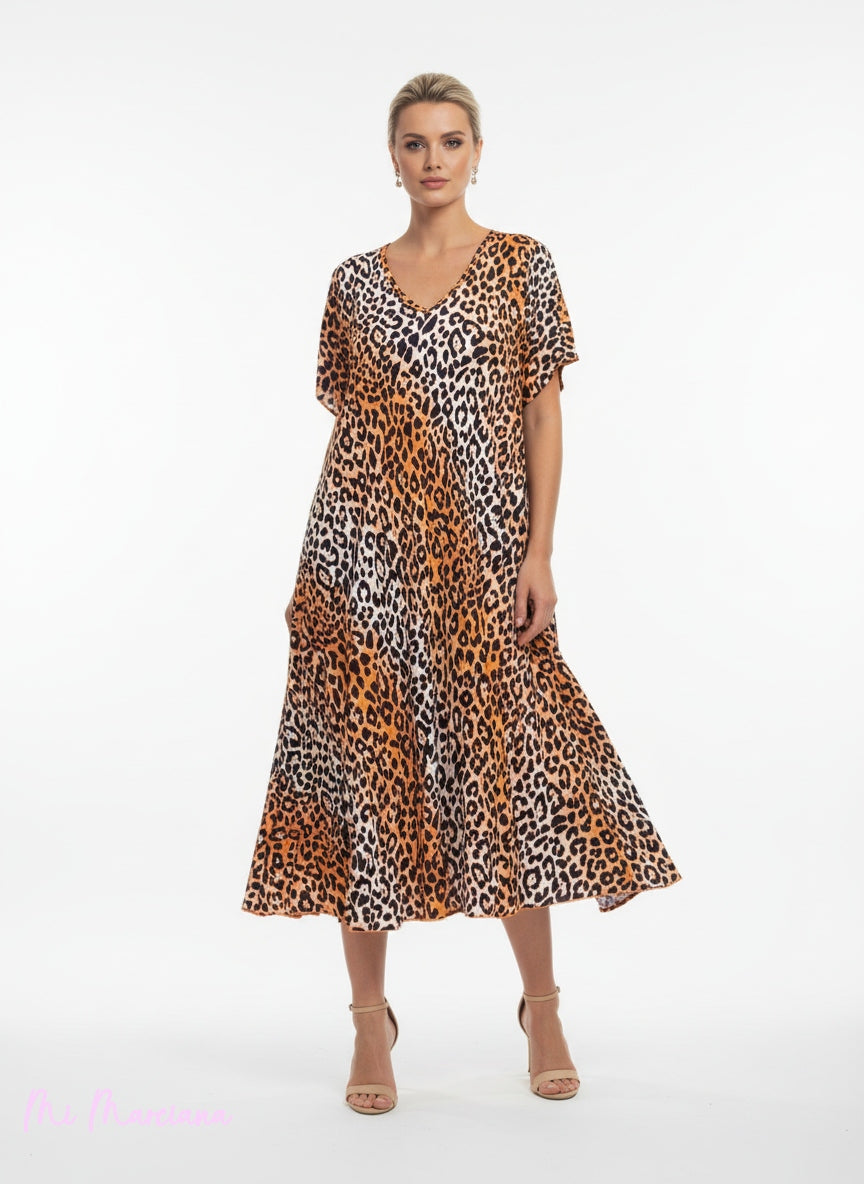 MAXI VESTIDO ANIMAL PRINT MANGAS GRAN VUELO