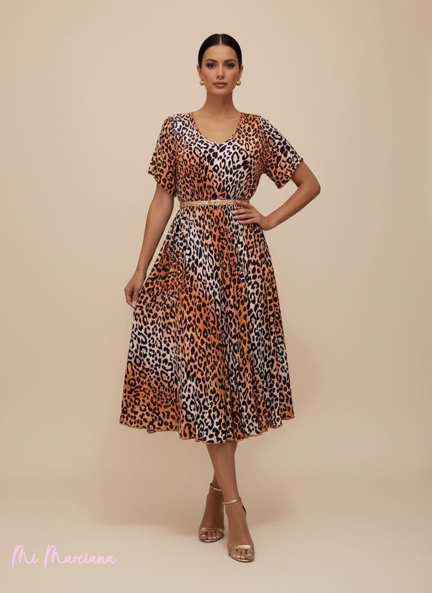 MAXI VESTIDO ANIMAL PRINT MANGAS GRAN VUELO