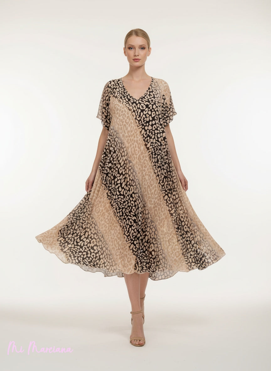 MAXI VESTIDO ANIMAL PRINT MANGAS GRAN VUELO