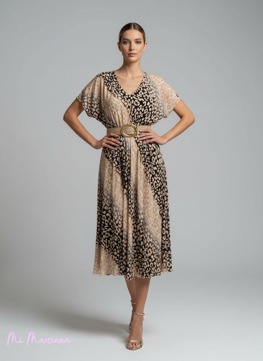 MAXI VESTIDO ANIMAL PRINT MANGAS GRAN VUELO