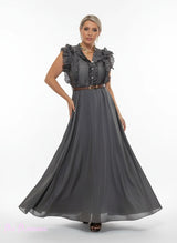 VESTIDO GASA TENCEL VOLANTES MARRÓN