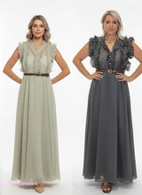 VESTIDO GASA TENCEL VOLANTES MARRÓN