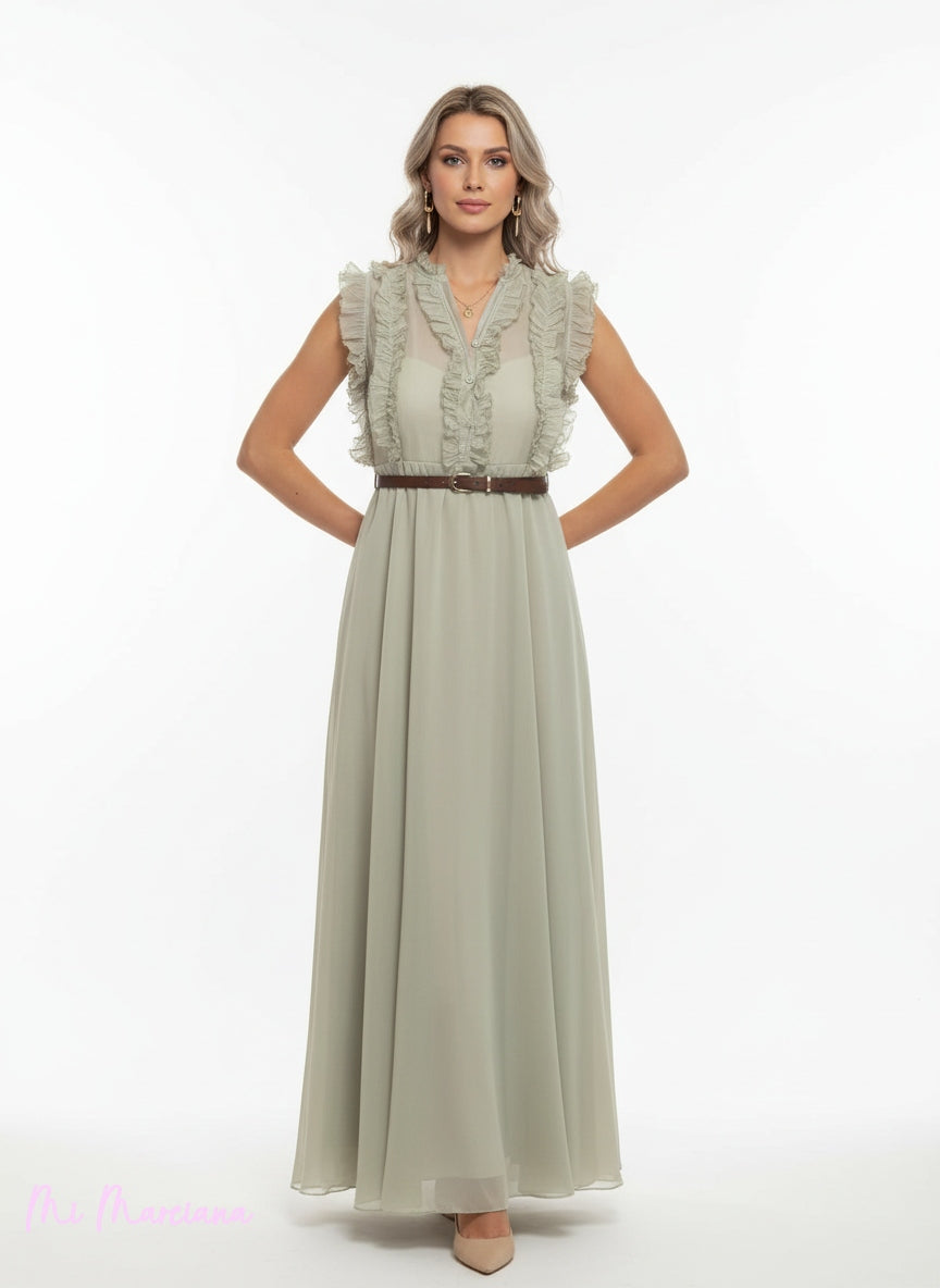 VESTIDO GASA TENCEL VOLANTES MARRÓN