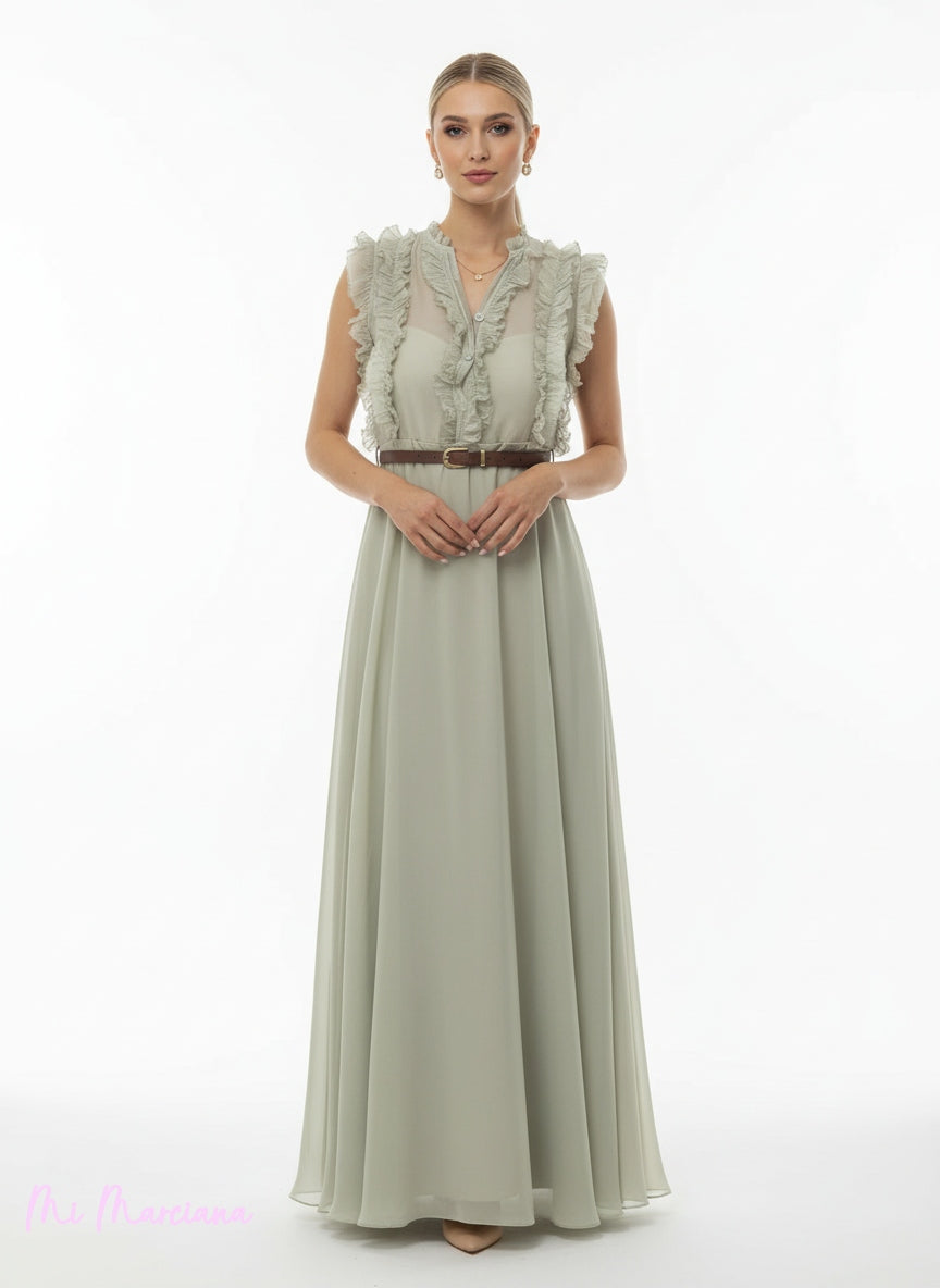 VESTIDO GASA TENCEL VOLANTES MARRÓN