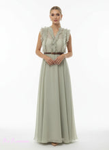 VESTIDO GASA TENCEL VOLANTES MARRÓN