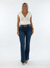 Calça de ganga de perna larga com costura central