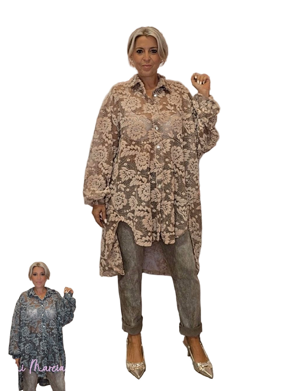 SOBRECAMISA MAXI ASIMÉTRICA ENCAJE JOT - Mi Marciana