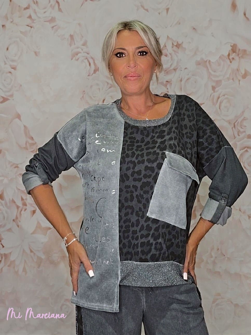 SUDADERA LAVADA METALIZADA ANIMAL PRINT - Mi Marciana