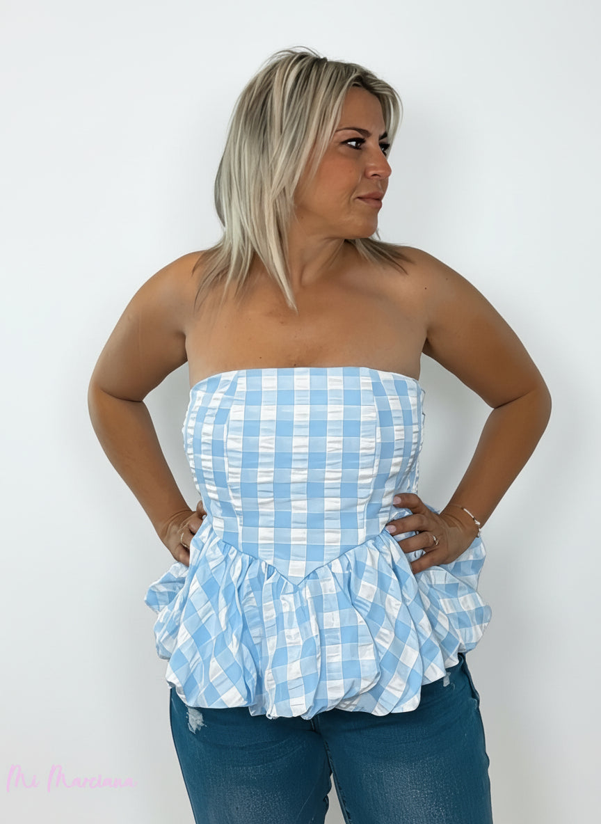 TOP GLOBO PALABRA DE HONOR VICHY AZUL BEBÉ - Mi Marciana