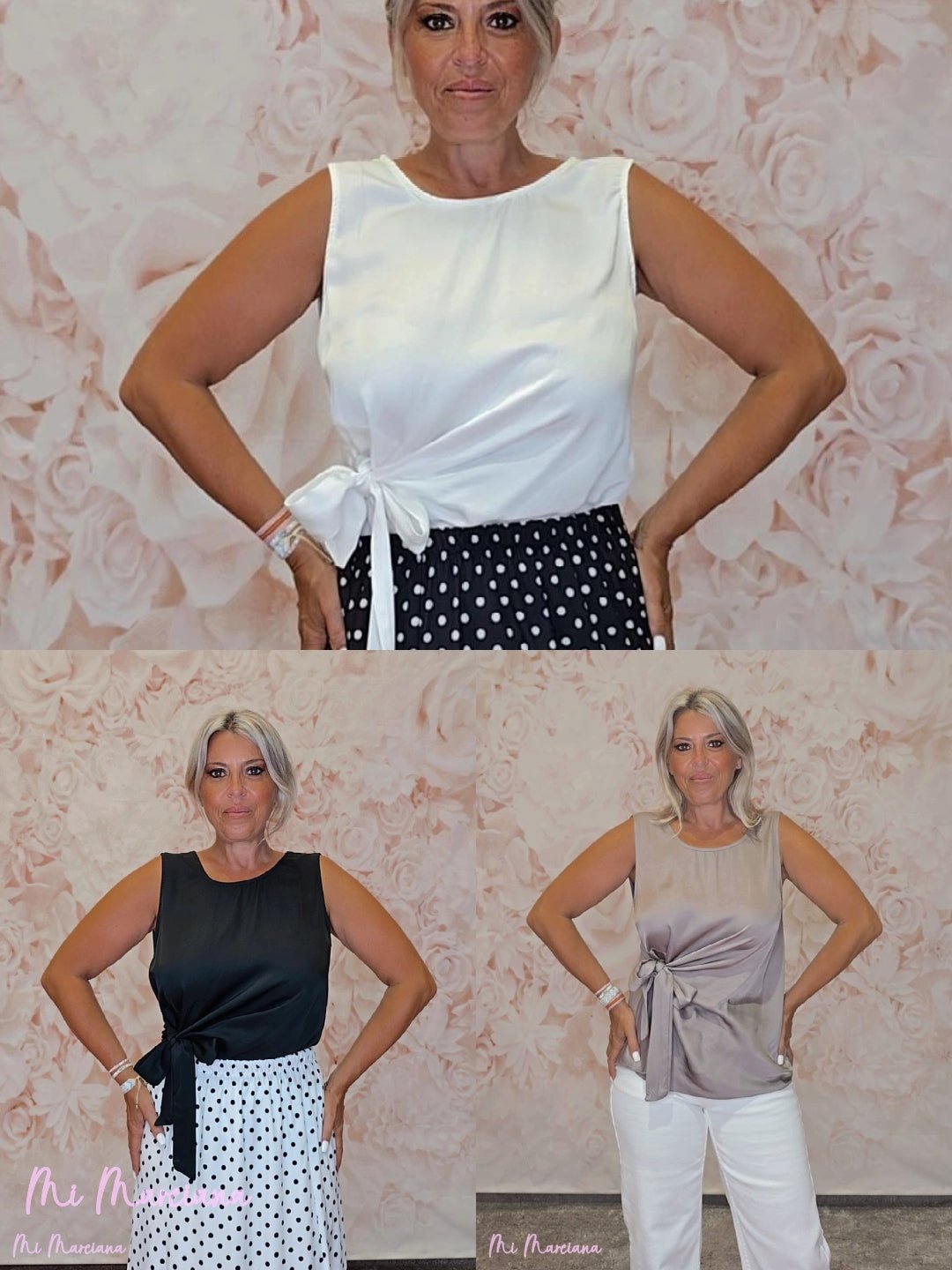 TOP SATÉN COMBINADO NUDO LATERAL - Mi Marciana