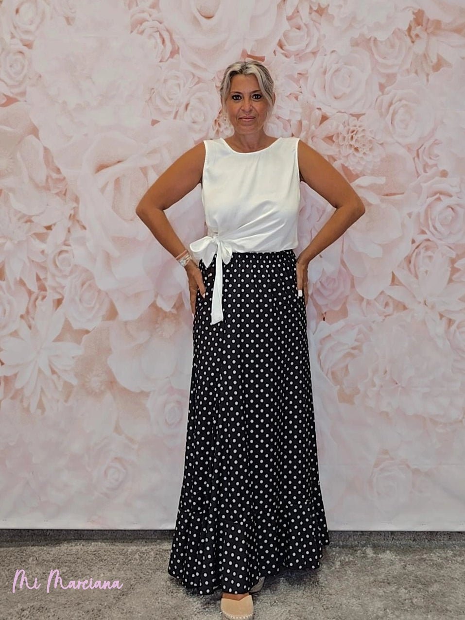 TOP SATÉN COMBINADO NUDO LATERAL - Mi Marciana