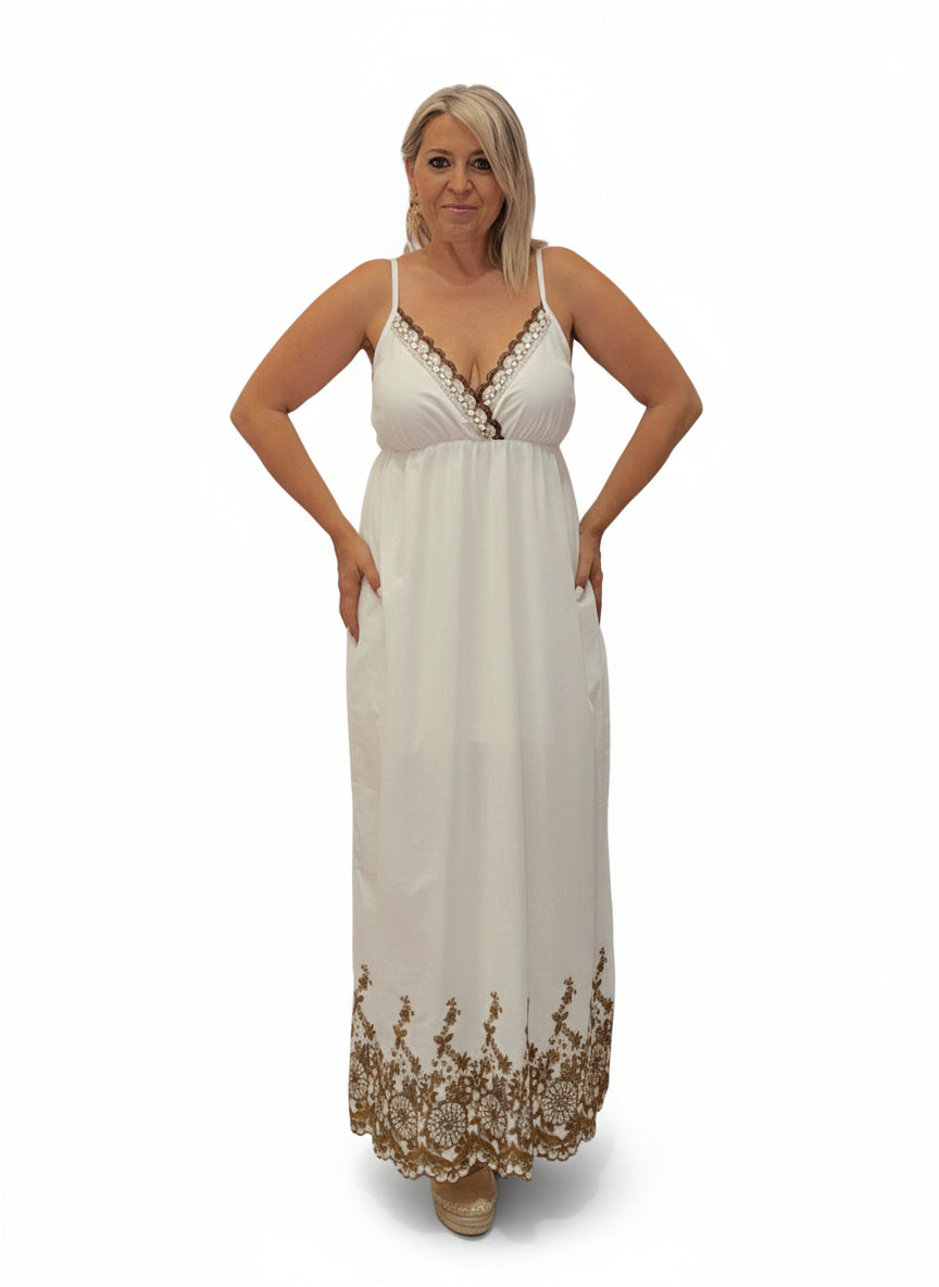 VESTIDO ALGODÓN BORDADO INGLÉS LENTEJUELAS - Mi Marciana