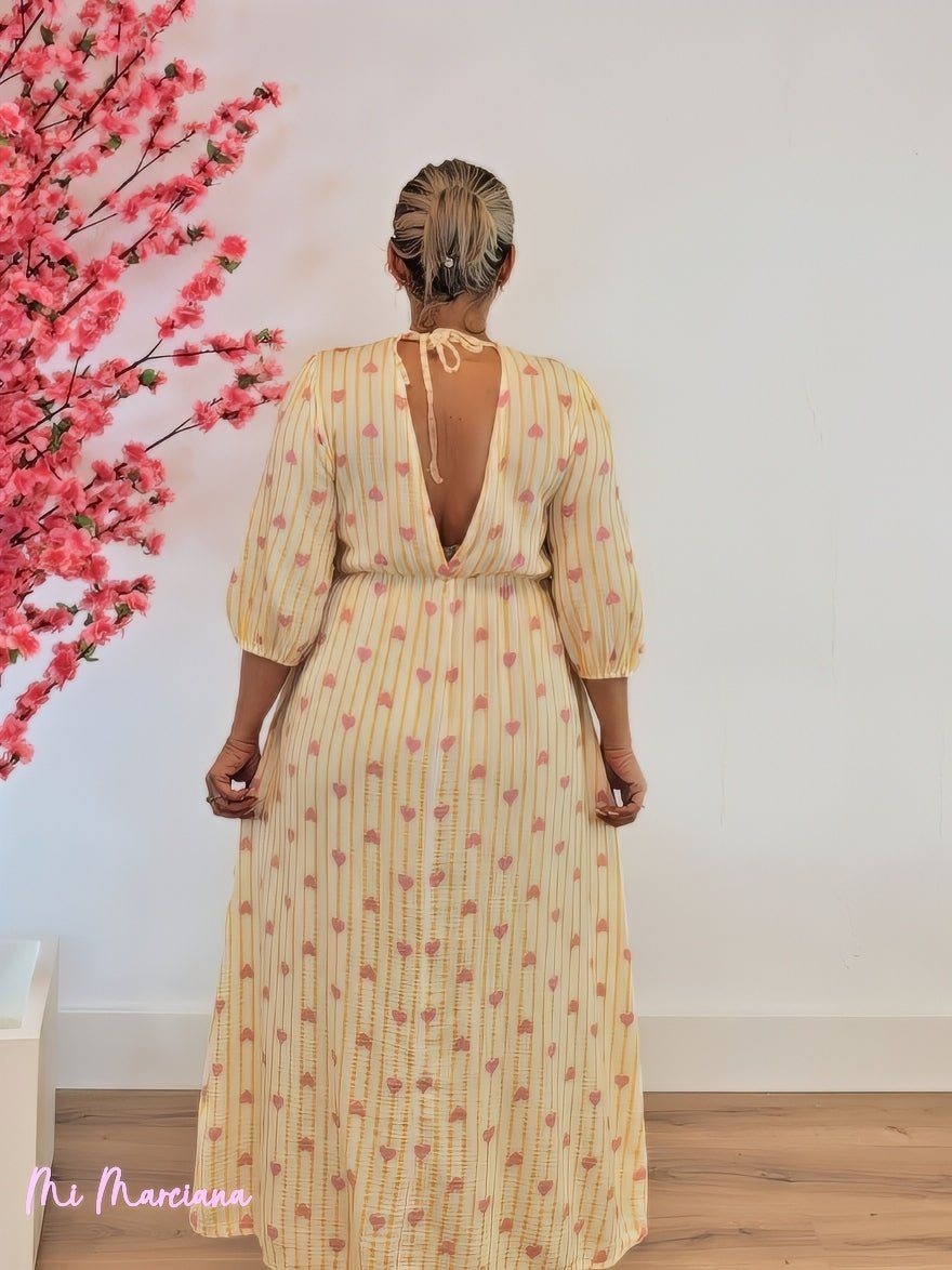 VESTIDO BAMBULA DOBLE PICO AMARILLO CORAZONES - Mi Marciana