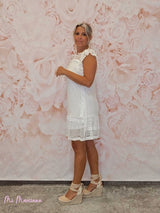 VESTIDO BLONDA BORLAS BLANCO - Mi Marciana