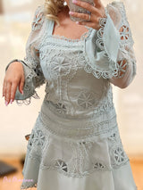 VESTIDO BORDADO VERDE AGUA - Mi Marciana